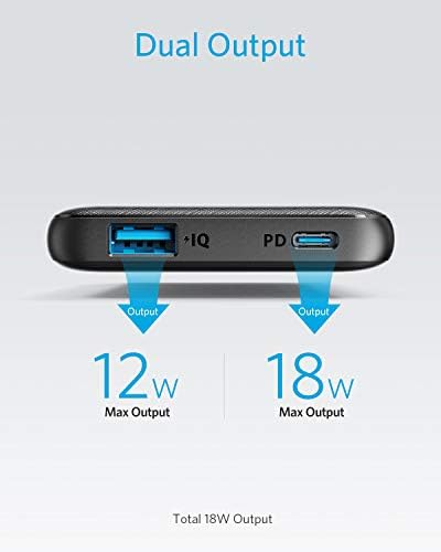 Anker USB-C Taşınabilir Şarj Cihazı, 18W PowerCore İnce 10000 PD, 10000mAh Güç Teslimat Güç Bankası iPhone 12 / Mini / X/XR