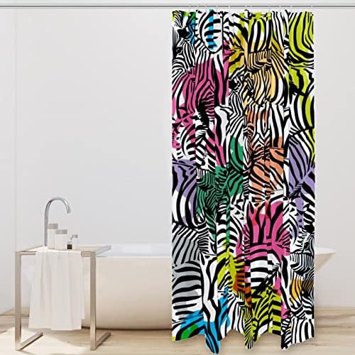Banyo için duş Perdesi, dikişsiz Renkli Zebra Su Geçirmez Kumaş banyo Perdesi 12 Kanca ile Set, standart Boyut 60 x 72