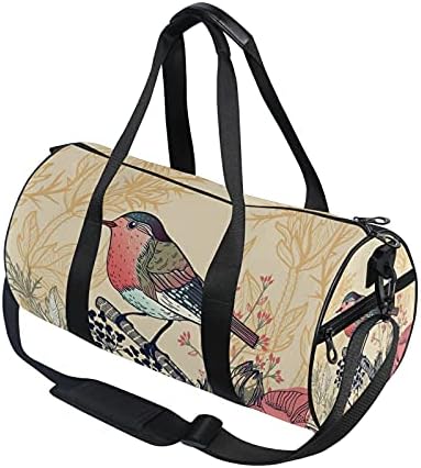 Spor çantası spor spor çantası Haftasonu Çanta Tote Vintage Retro Kuş Kırmızı Çiçek Çiçek Bej Seyahat egzersiz Çantası Omuz