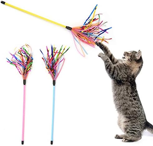 BAISITEJIA Kedi Tüy Oyuncak, renkli Çıngırak Şerit Teaser Çubuk Değnek Sopa Pet Kedi Yavru Bite Chew Chase Oyuncak