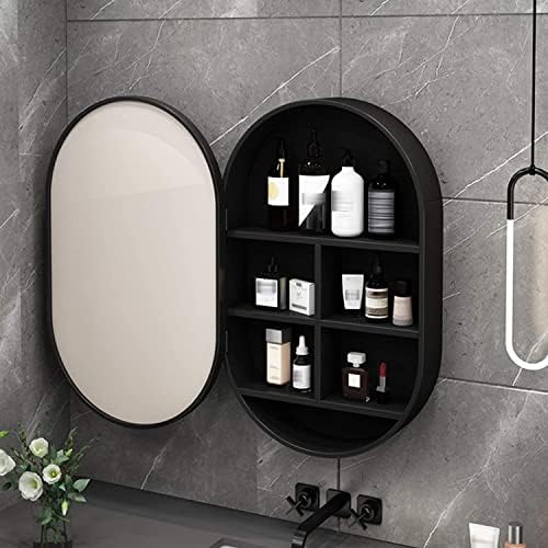 Banyo Aynası Dolabı Oval LED Işıklı Ayna Dolabı, Duvara monte Banyo Ecza Dolabı, Dokunmatik Düğme, Yavaş Kapama Menteşesi,