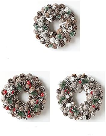 NINGLIU Noel Dekorasyon Noel 38 cm LED Çelenk ile Suni Çam Kozalakları Çilek ve Çiçekler Tatil (Renk: Sütlü Beyaz)