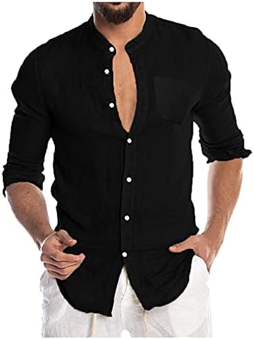 ZHDD erkek Casual Düğme Aşağı Gömlek ıle Cep Pamuk Keten Uzun Kollu Kazak Tees Hafif Klasik Retro Tops