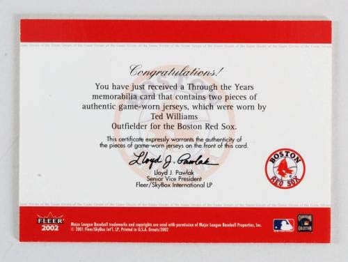 2002 Fleer Greats Ted Williams Oyunu-Yıllar Boyunca Kullanılmış Jersey Kart Beyzbolu Boston Red Sox 51/100-Beyzbol Oyunu Kullanılmış