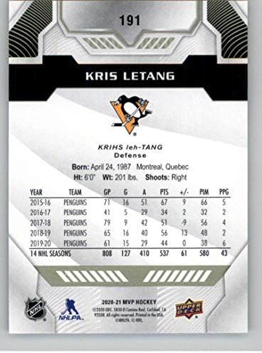 2020-21 Üst Güverte MVP 191 Kris Letang Pittsburgh Penguins NHL Hokey Ticaret Kartı