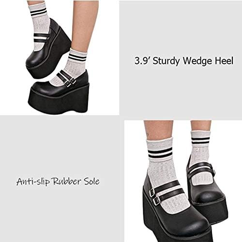CELNEPHO Bayan Mary Jane Ayakkabı Kadınlar için, ayak Bileği Kayışı Kama Orta Topuk Platformu Elbise Ayakkabı Gotik Lolita
