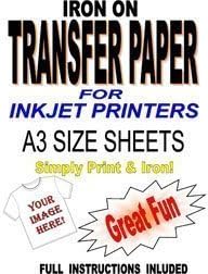 Madaboutink Mürekkep Püskürtmeli Yazdırılabilir Demir On T Shirt ve Kumaş Transfer Kağıdı Hafif Kumaşlar için 20 A3 Yaprak