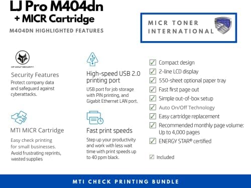 MICR Toner Uluslararası Lazer M404dn Kontrol Yazıcı Paketi ile 1 MTI CF258A 58A Manyetik Mürekkep Kartuşu (2 Ürün)