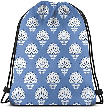 Soyut Mavi Çiçek Retro Unisex İpli sırt çantası, Polyester Cinch Çuval, su Geçirmez Spor Spor Çantası Rahat Sırt Çantası Kadınlar