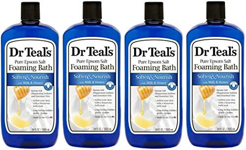 Dr. Teal'in Köpüren Banyosu 4'lü Paket (Toplam 136 fl oz), Süt ve Bal ile Yumuşatır ve Besler