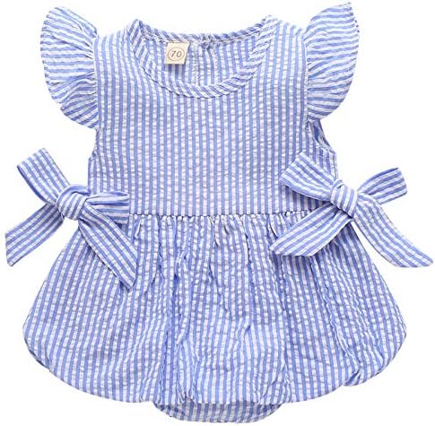 ZOELNIC Yenidoğan Bebek Kız Romper Keten Fırfır Kollu Bodysuit Çizgili Tek Parça Tulum Sunsuit Giysileri