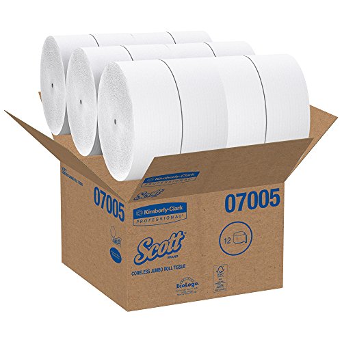Scott Essential Jumbo Roll JR. Çekirdeksiz Tuvalet Kağıdı (07005), 1 KATLI, Beyaz, 12 Rulo / Kutu, 2,300' / Rulo