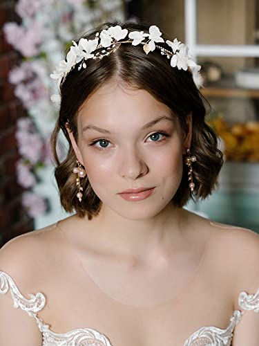 AW GELİN Beyaz çiçek Kafa Bandı Peri Taç Kristal Gelin Headpieces Düğün Tiara saç Aksesuarları Kadınlar Kızlar için
