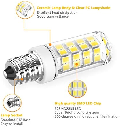 E12 LED Ampul 5 W Eşdeğer 40 W Halojen Ampul, Günışığı Beyaz 6000 K, şamdan Taban E12 Ampuller için tavan vantilatörü, Avize,