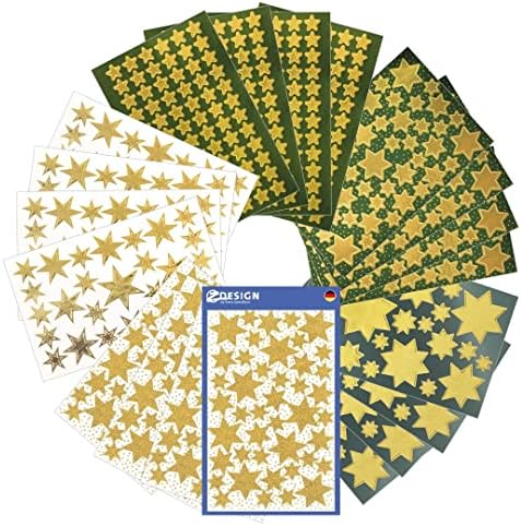 AVERY Zweckform Sticker Set Yıldız 1.664 Çıkartmalar (Noel, Noel Sonrası, DIY, Kendinden Yapışkanlı, Glitter, Altın, Noel Dekorasyon,