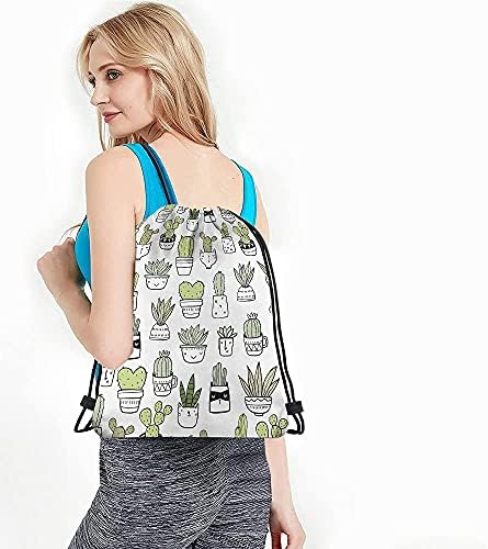 Kaktüs İpli Çanta Sırt Çantası Çiçek Yaz Yeşil Bitkiler Sanat Doğa Spor Salonu ipli çanta Yoga çantası Erkekler Kadınlar için
