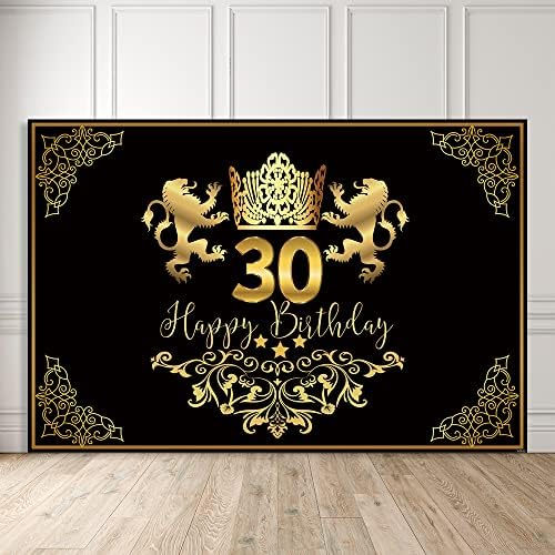 Crefelicid 6x4ft Kral Mutlu 30th Doğum Günü Zemin Siyah ve Altın Taç Kraliyet Aslan 30 Doğum Günü Partisi Fotoğraf Arka Plan