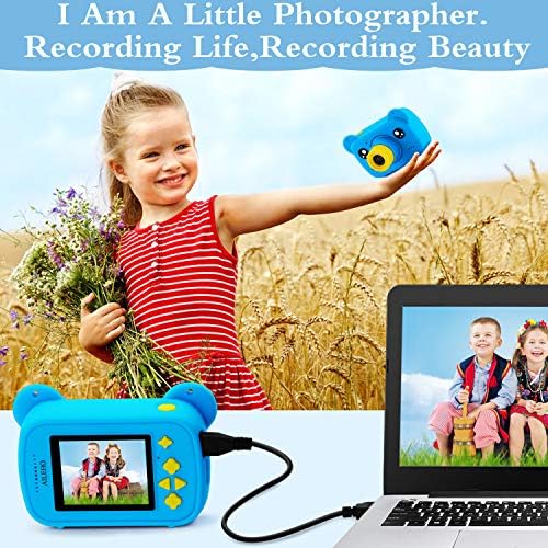 AİLEHO Çocuklar Kamera Mavi-Dijital Çocuk Kameralar Karikatür Ayı 8 M 1080 P Video Kamera Yürüyor Boys Oyuncaklar Noel Doğum
