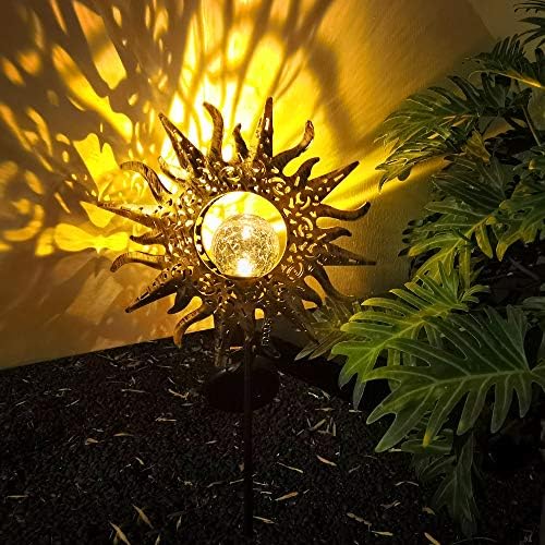 Güneş ışıkları Açık Dekoratif, Eoyızw güneş bahçe ışıkları Metal Güneş Crackle Cam Küre Bahis Su geçirmez bahçe dekor için