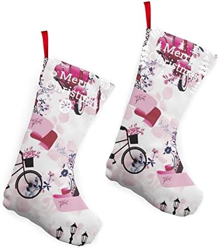 Dcehgew Romantik Paris Eyfel Kulesi Bycicle Baskılı Klasik Noel Çorap 2 Set,Aile Tatil Noel Partisi Süslemeleri için 10 İnç