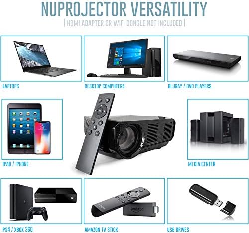 Nuprojector Parlak Ev Sineması Projektörü Taşınabilir-Full HD HDMI VGA LED 1080p, 35-100 Projeksiyon Boyutu w'yi destekler.