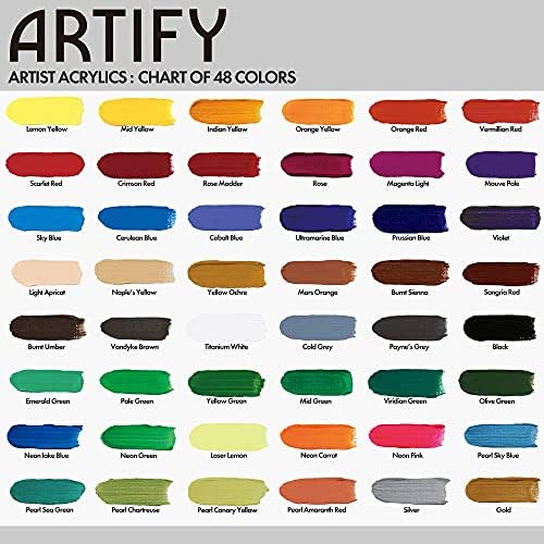 ARTİFY Prim Ağır Vücut Akrilik Boya Seti, 48 Renkler (1.29 oz, 38 ml) ile bir Saklama Kutusu, Zengin Pigmentler, Solmaz, Toksik