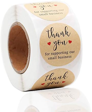 YOGET 1.5 Küçük İşletmemizi Desteklediğiniz için Teşekkür Ederiz, Kraft Kağıt Teşekkür Etiketleri, Rulo Başına 500 Etiket