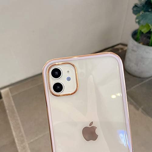 Ownest iPhone 11 Kılıf ile Uyumlu,Lüks Temizle Kare Altın Kaplama Tasarım Kılıf İnce ve Anti-Sarı Yumuşak TPU Tampon Şeffaf