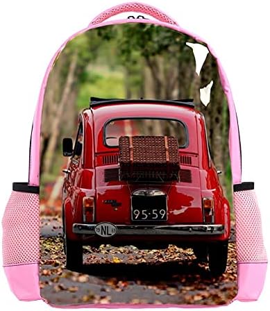 Kız pembe sırt çantası kadın omuz çantaları kolej Bookbag seyahat sırt çantası araç klasik araba