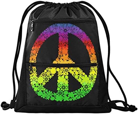 İpli çanta Barış Aşk Spor Sırt Çantası Hafif Barış Aşk Sembolü Çiçekler Egzersiz Çantaları Yoga Plaj Yürüyüş Spor Yüzme