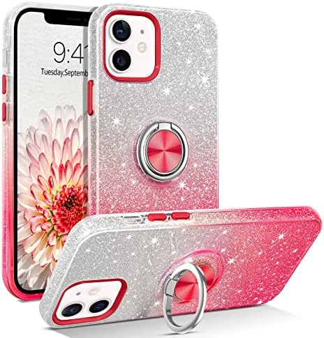 BENTOBEN iPhone 12 Kılıf, iPhone 12 Pro Kılıf, Slim Fit Glitter Sparkly ile 360° Halka Tutucu Kickstand Manyetik Araç Montaj
