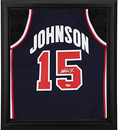 Magic Johnson Los Angeles Lakers Çerçeveli İmzalı Mitchell ve Ness ABD Rüya Takımı Otantik Jersey Shadowbox İmzalı NBA Formaları