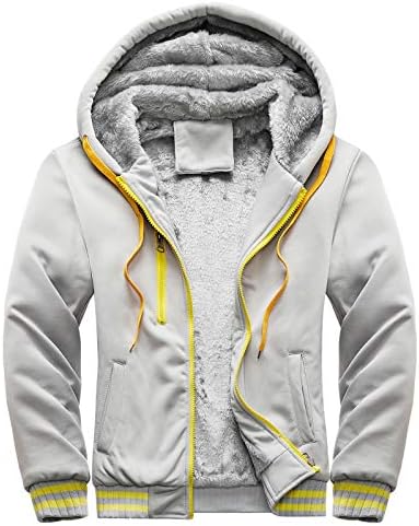 HONGJ Peluş Ceketler Mens için, Renk Blok Patchwork Polar Kapşonlu Kabanlar Fermuar Açık Spor Sıcak Beyzbol Mont