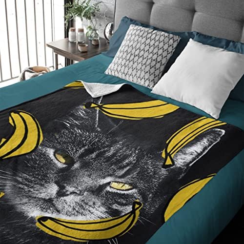 Muz Kedi Hafif Atmak Battaniye, süper Yumuşak Flanel yatak battaniyesi, Sevdikleriniz için mükemmel Yürekten Hediye S 40x50İN,