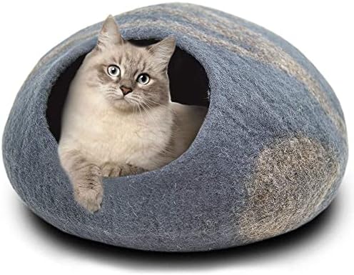 Philojoy Premium Keçe Kedi Yatağı Mağara Eko El Yapımı %100 Merinos Yünü Kediler ve Yavrular için Yataklar, Kapalı ve Konforlu