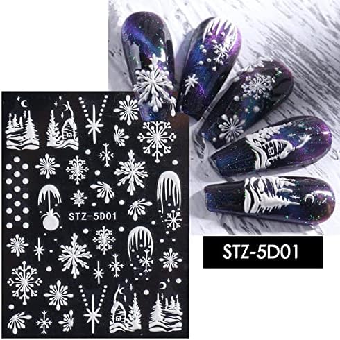 Kar Gevreği Nails Art Sticker Çıkartmaları 5D Kış Çivi Noel Nail Art Etiketler Kar Tanesi Beyaz Nail Art Etiketler Kar Tanesi