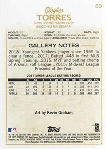 2018 Topps Galeri 89 Gleyber Torres RC Çaylak Kartı New York Yankees Resmi MLB Beyzbol Ticaret Kartı Ham (NM veya Daha İyi)