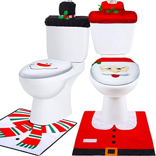 Tatuo 6 Adet Noel klozet kapağı Süslemeleri, Kardan Adam Santa klozet kapağı ve Halı Seti Kırmızı Noel Süslemeleri Banyo