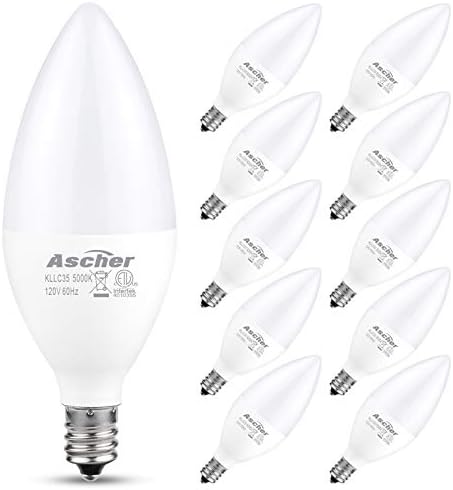 Ascher E12 LED Şamdan Ampuller, Eşdeğer 60 W, 550 Lümen, Günışığı Beyaz 5000 K, Şamdan Tabanı, Olmayan dim, Avize Ampul, 10