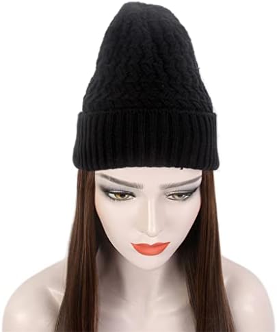 SPNEC LQGSYT Moda Avrupa ve Amerikan Bayanlar Saç Şapka Bir Siyah Örme Şapka Peruk Uzun Düz Kahverengi Peruk Şapka Bir