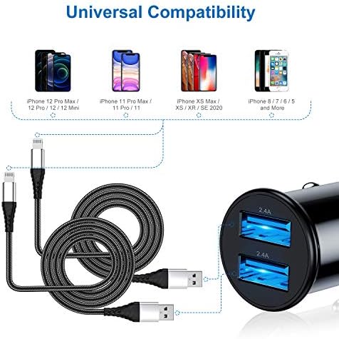 ıPhone Araç Şarj Apple MFİ Sertifikalı, çift USB Araç şarj Adaptörü ile 2 Paketi iPhone Yıldırım Kablosu Hızlı Şarj Kablosu