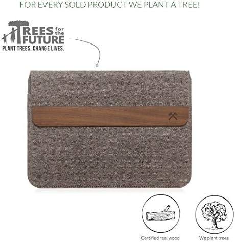 Woodcessories-Gerçek Ceviz Ağacından MacBook 11-14 ile Uyumlu Ahşap MacBook Çantası, EcoPouch (Gri-Kahverengi)