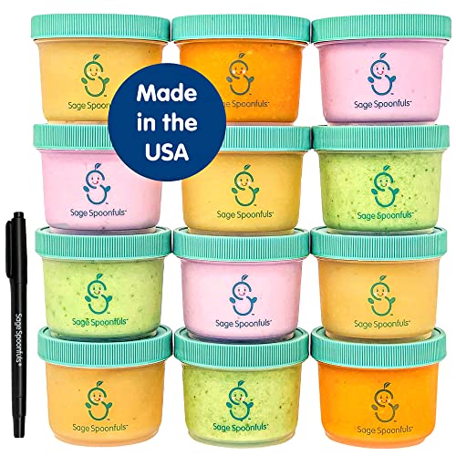 Adaçayı Kaşık Bebek Maması Saklama Kapları-Sızdırmaz Kapaklı 12 Paket 4 Ons BPA İçermeyen Plastik Kavanozlar-ABD'de Üretilmiştir,