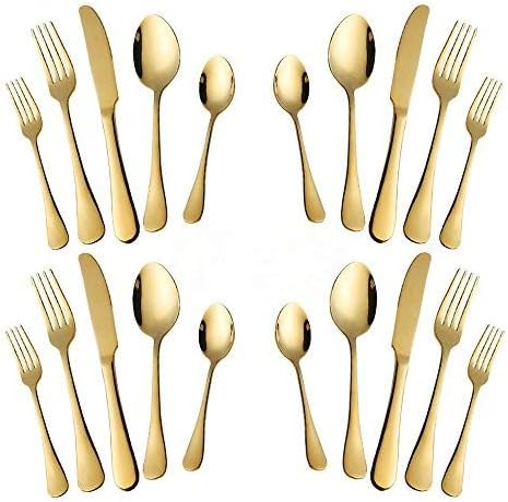 Altın Gümüş Set, 20 Parçalı Paslanmaz Çelik Sofra Takımı Seti, 4 kişilik Mutfak Eşyası Seti Servisi, Ev ve Restoran için Sofra