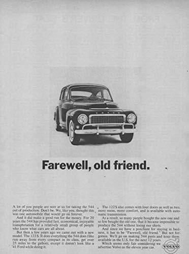 Dergi Baskı İlanı: Volvo 544 Durdurulan Model Üretimi, 1966 122S, Elveda, Eski Dost