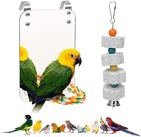 AHİER 7 İnç Kuş Ayna ile Halat Levrek, kuş Oyuncaklar Salıncak Papağan Taşlama Taş ile Çan için Parakeet Kakadu Papağanının