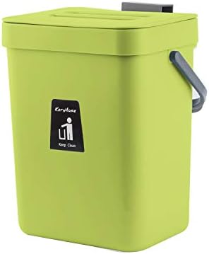 Mutfak Tezgahı için Kompost Kutusu, KaryHome Lavabonun Altında Kapaklı Küçük Çöp Tenekesi Asılı，1.3 Galon Monte Edilebilir