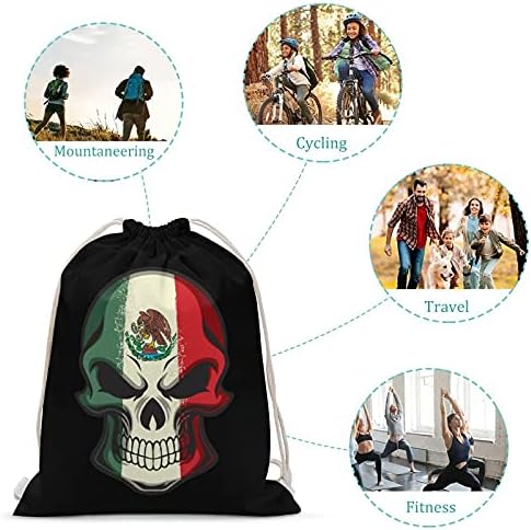 Meksika bayrağı kafatası tuval ipli sırt çantası basit tarzı omuz çantası Tote sırt çantası spor plaj spor için