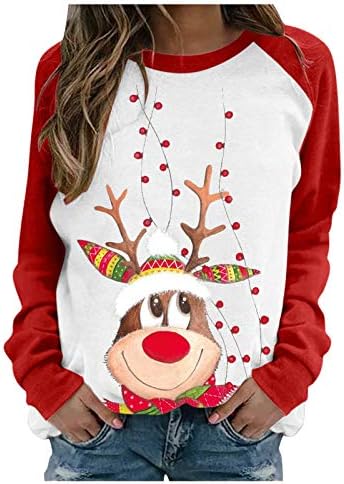 WUAI-Kadın Raglan Noel Beyzbol Gömlek Casual Uzun Kollu Noel Ren Geyiği Elk Baskılı Grafik Tee Gömlek Tişörtü
