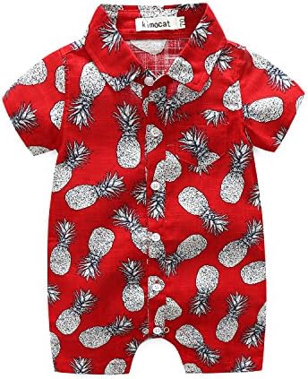 MHSH Yenidoğan Bebek Erkek Kısa Kollu Onesies Yaz Baskı Düğme-Aşağı Polyester Rahat Hawaii Gömlek Romper Kıyafetler